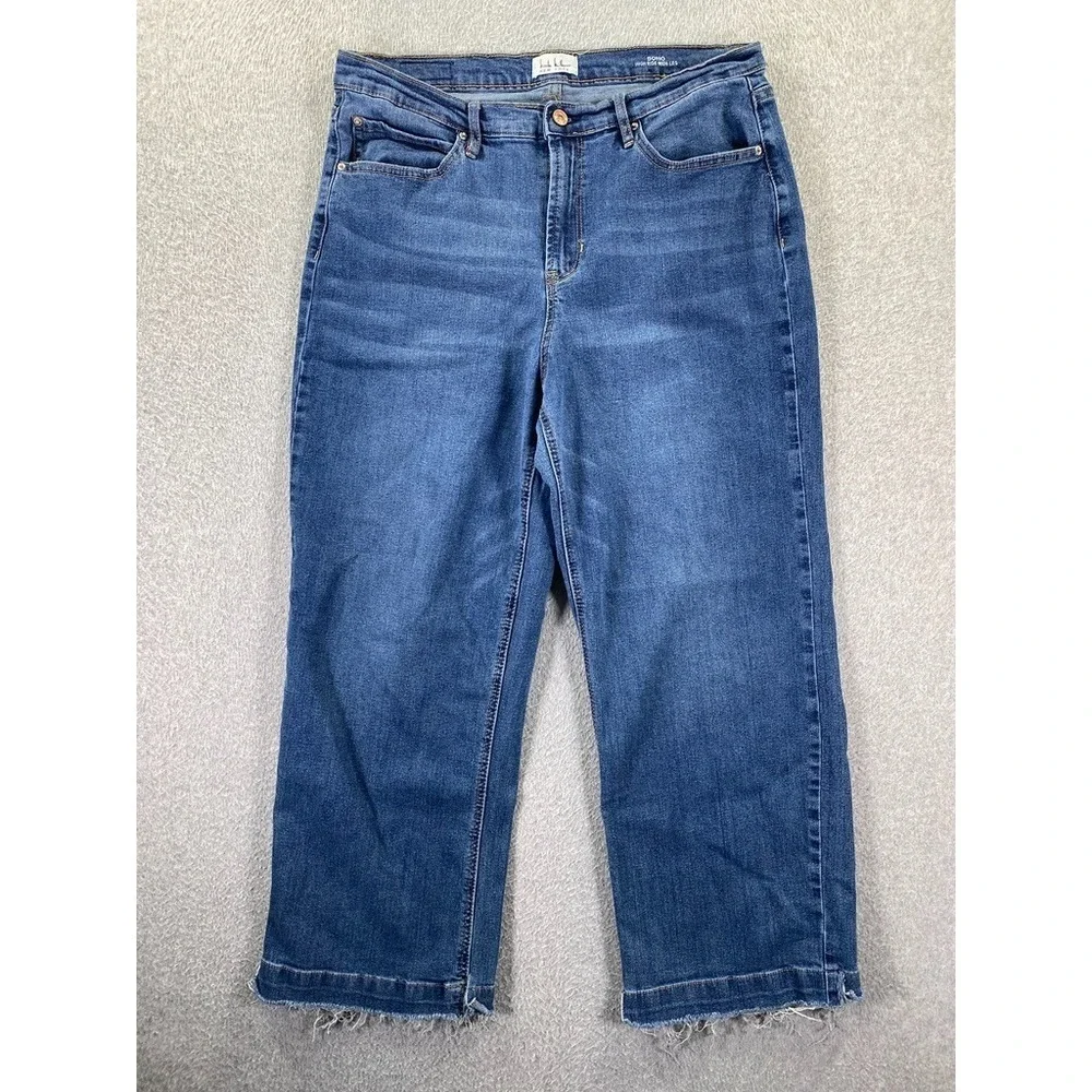Nicole Miller Women's 12 Soho High Rise Wide Leg Jeans Med Wash Raw Split Hem